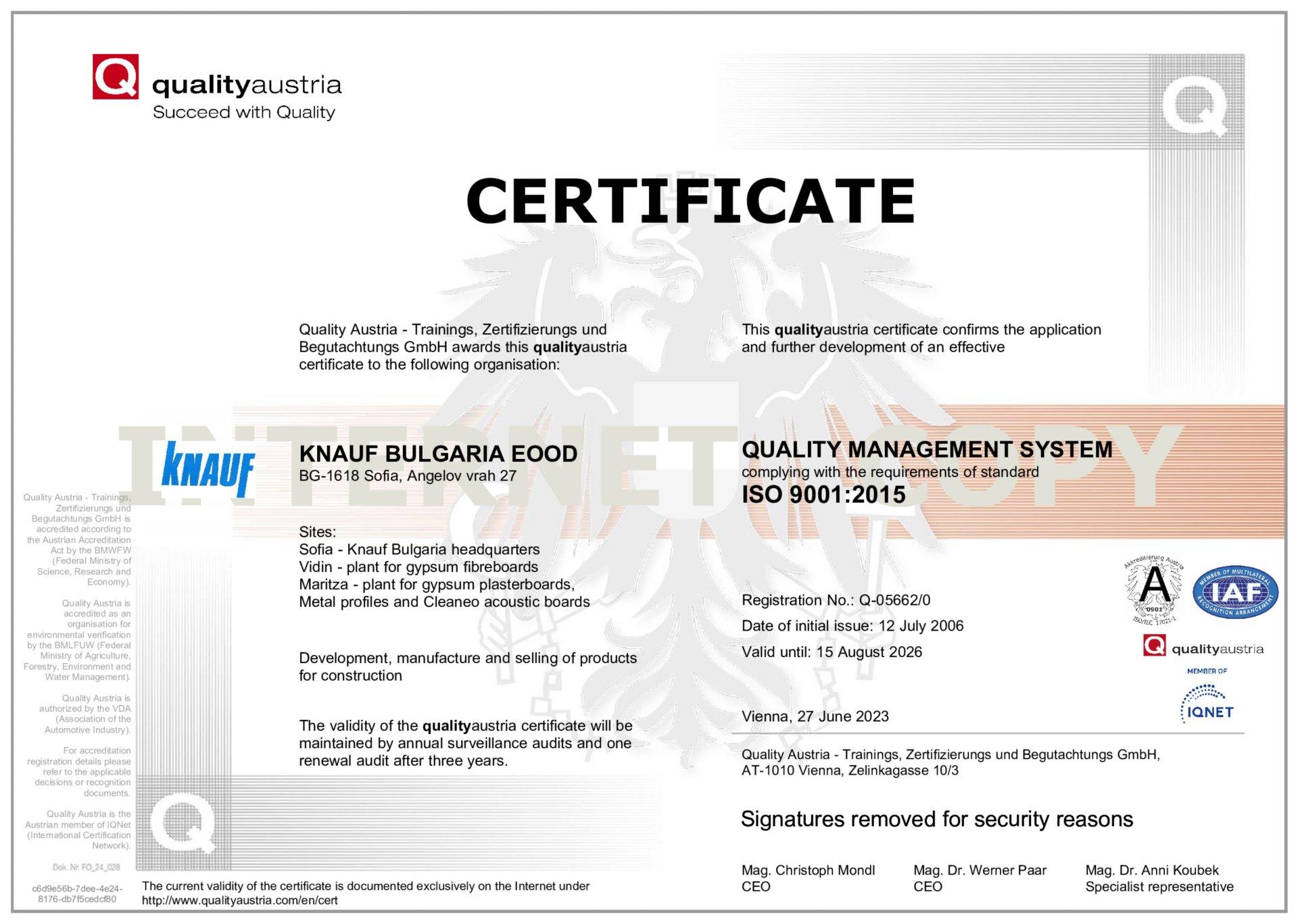 Certificate_ISO_Knauf_Gypsum 