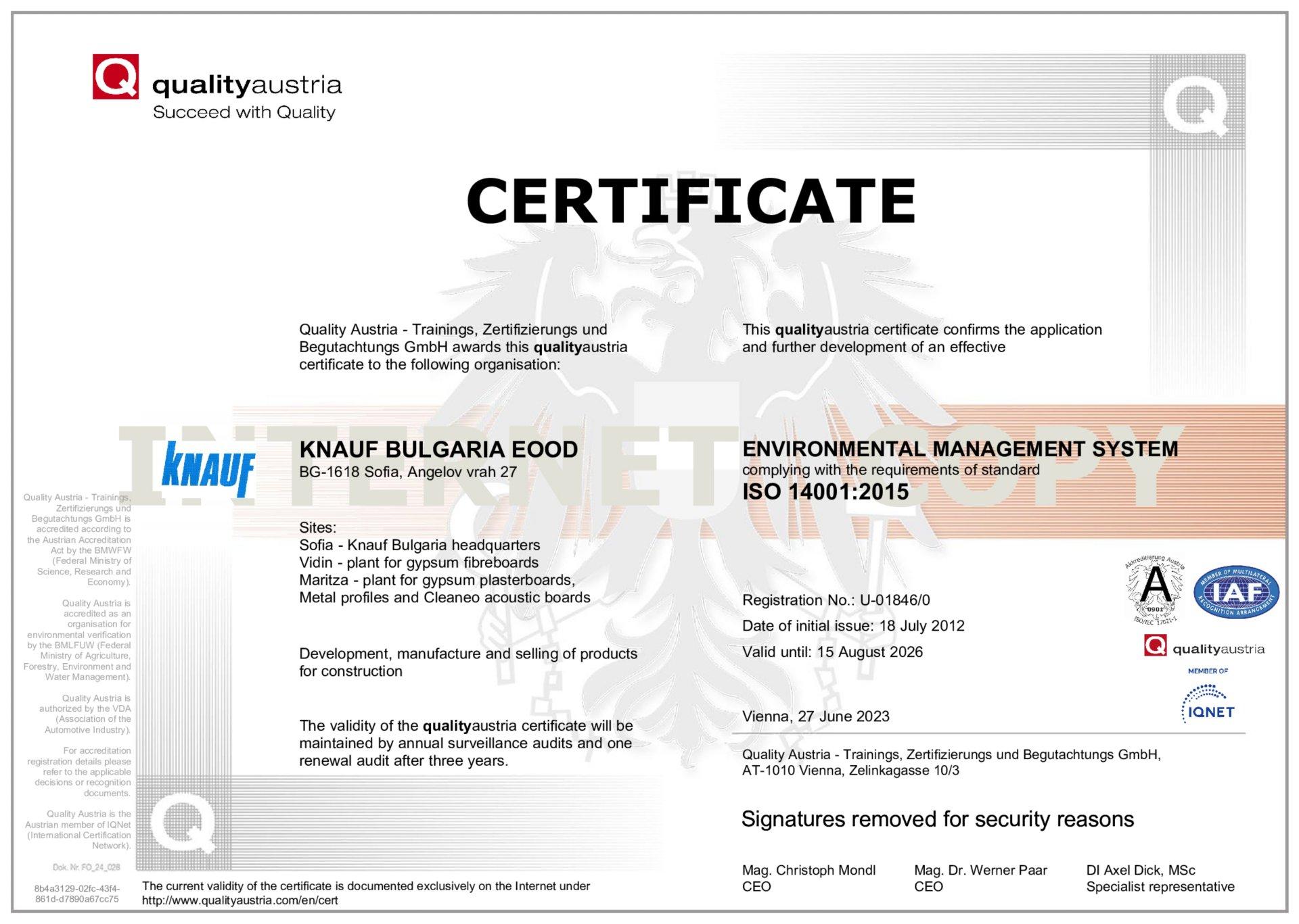 Certificate_ISO_Knauf_Gypsum_Environmental management system 