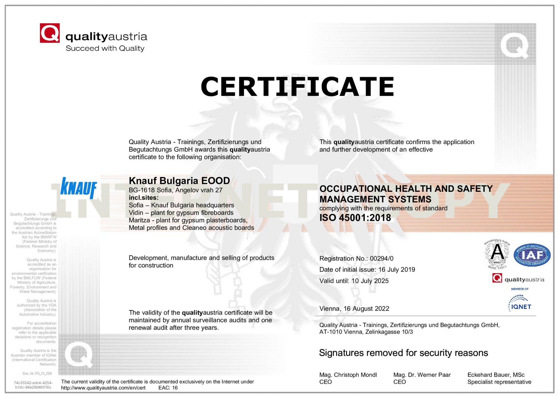 Certificate_ISO_Knauf_Gypsum_Occupational health and safety management systems 