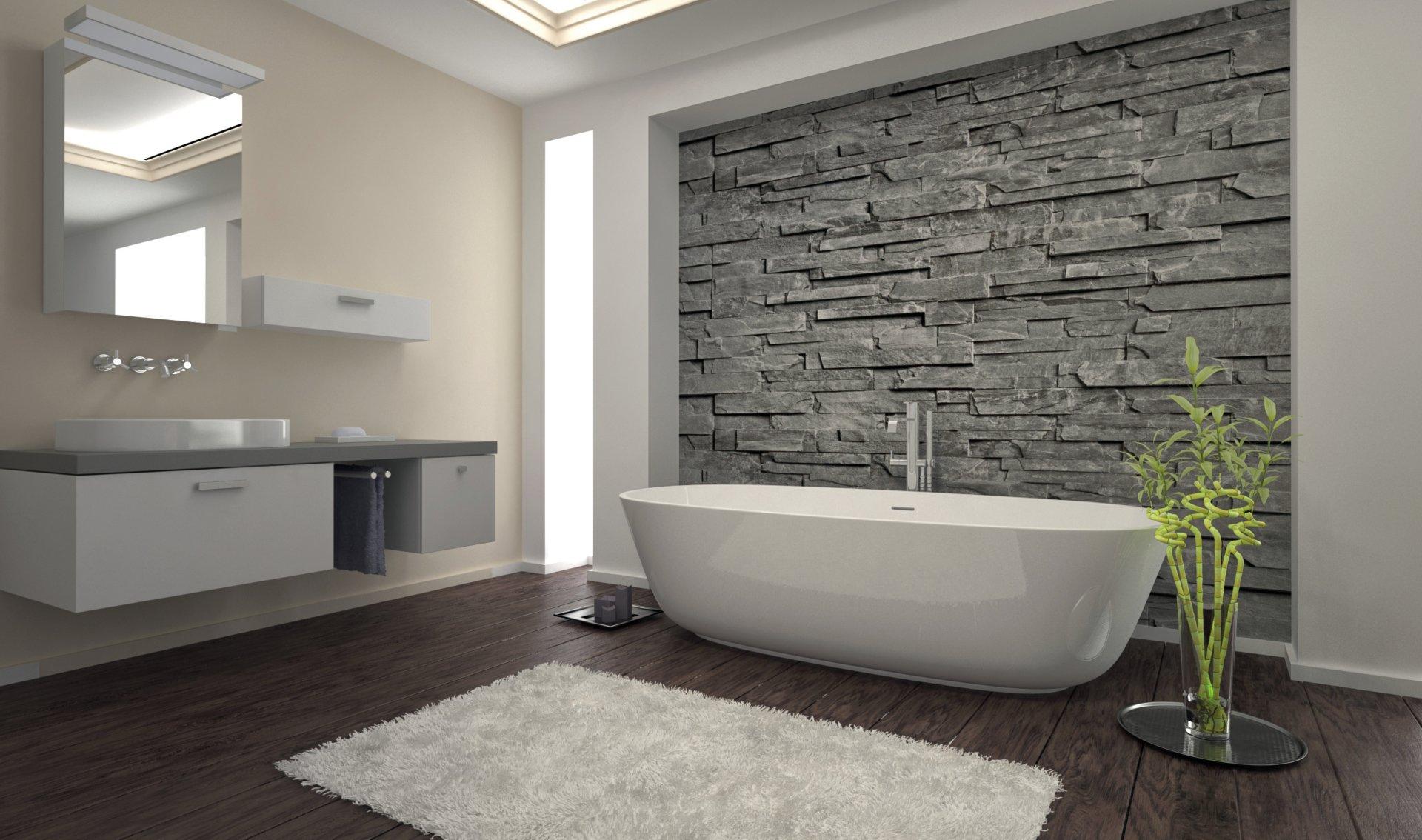 Modern Bathroom interior with stone wall